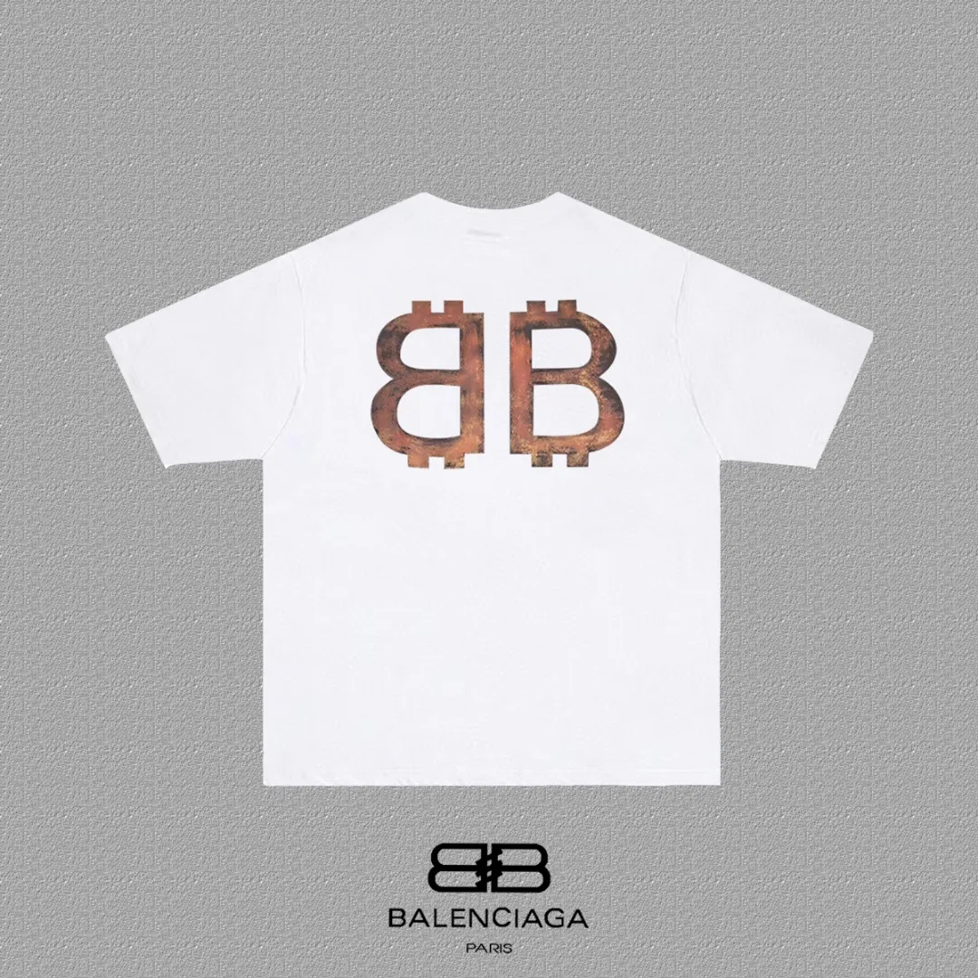 P80✨🔥 BALENCIAGA Paris lettering printed short-sleeved T-shirt, custom-woven and dyed 280g combed cotton heavyweight fabric, zero color difference in thread, perfect details, different from the current version on the market, welcome to compare, Same Style for men and women, must-sell in the picture above Color: White Black Size: 1 2 3 4